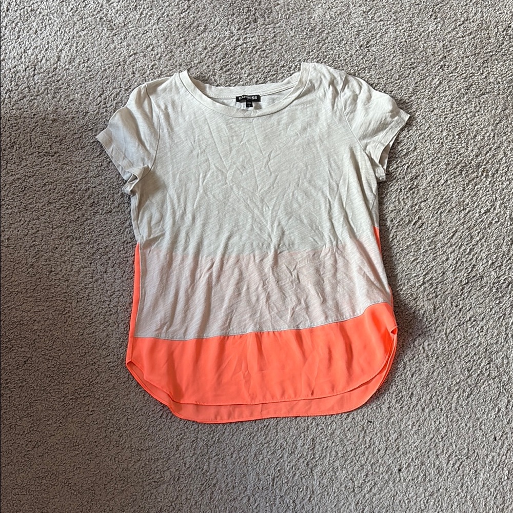 Express White and Orange Relaxed Short Sleeve Tee